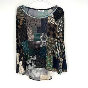 Unbreak It‎ Top Womens S Moire Print Patchwork Floral Silk  Artsy Lagenlook